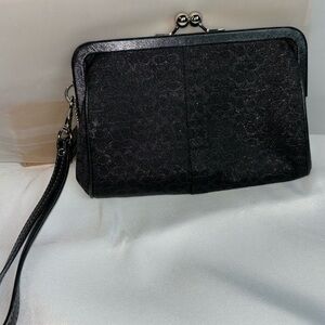 COACH Signature Kiss-lock Black Evening Clutch w/Wristlet Strap
